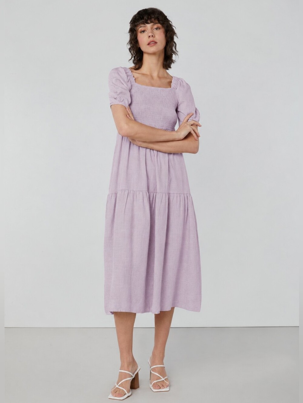 OAK + FORT Smocked Tiered Dress Lavender Small